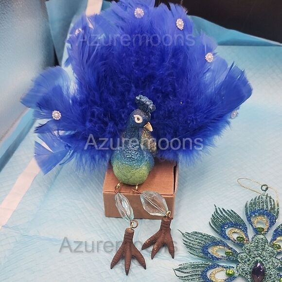 Blue and Green Peacock shelf sitter and ornament Decor Set - Picture 6 of 6